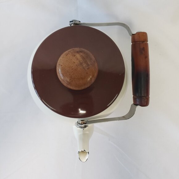 Hall Enamelware Autumn Leaf Teapot Jewel Tea Pot Enamel Metal Kettle Round Wood - Picture 8 of 16